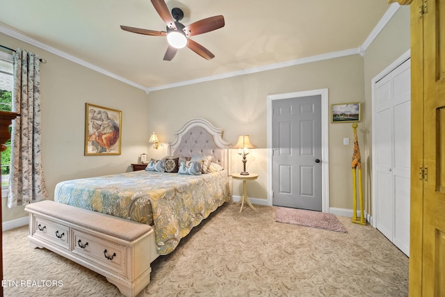 157 Wildcat Hollow Rd, New Tazewell, TN 37825 - bedroom with carpet, ornamental molding, baseboards, and ceiling fan