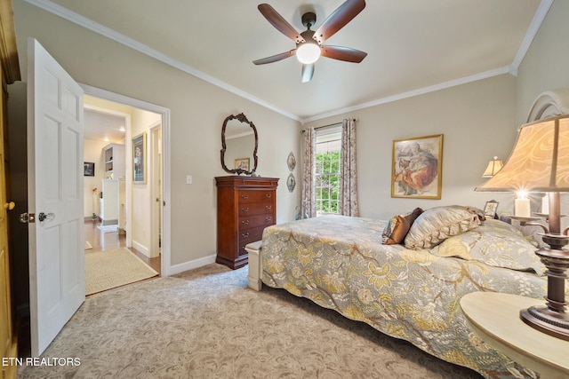 157 Wildcat Hollow Rd, New Tazewell, TN 37825 - bedroom featuring ornamental molding, carpet floors, baseboards, and ceiling fan