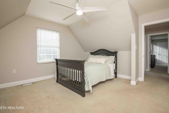 160 Brentwood Pl, Lenoir City, TN 37772 - bedroom featuring carpet flooring, vaulted ceiling, baseboards, and ceiling fan