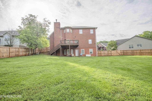 160 Brentwood Pl, Lenoir City, TN 37772 - rear view of house with stairway, a chimney, a deck, and brick siding