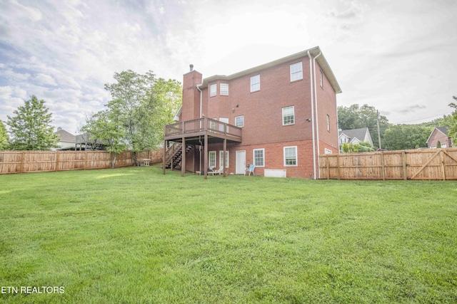 160 Brentwood Pl, Lenoir City, TN 37772 - rear view of property featuring stairway, a wooden deck, a chimney, and brick siding