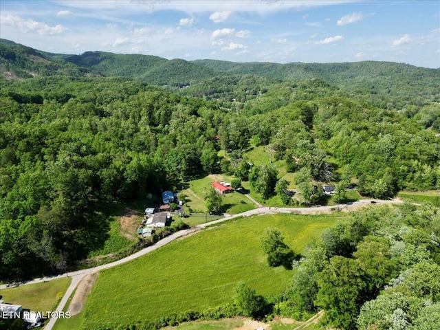 180 Stevenson Branch Rd, Middlesboro, KY 40965 - aerial view of property and surrounding area with a heavily wooded area and a mountain backdrop