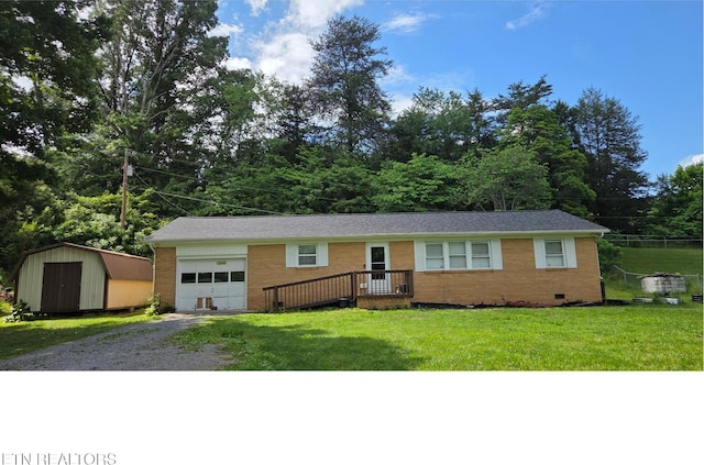 3694 Hickory Valley Rd, Maynardville, TN 37807 - ranch-style house with a garage, driveway, brick siding, and crawl space