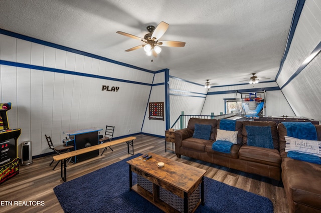 1917 Bootbluff Trl, Dandridge, TN 37725 - living room with ceiling fan, wood finished floors, and a textured ceiling