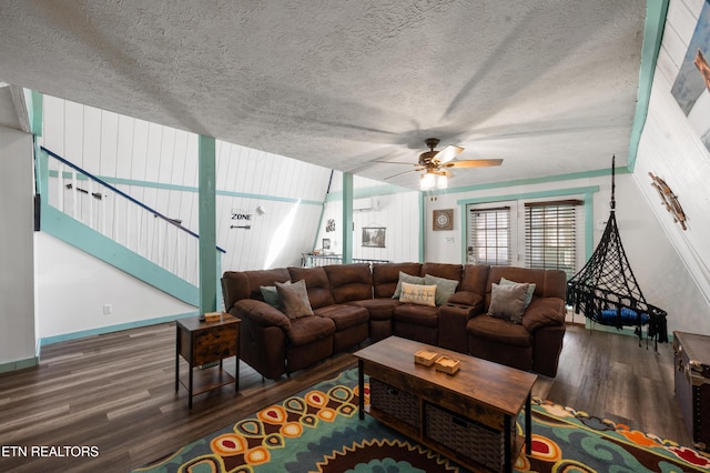 1917 Bootbluff Trl, Dandridge, TN 37725 - living area with wood finished floors, a ceiling fan, a textured ceiling, and baseboards