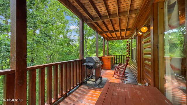 deck featuring grilling area