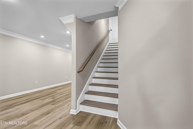 117 Mayview Dr, Powell, TN 37849 - stairway with ornamental molding, wood finished floors, baseboards, and recessed lighting