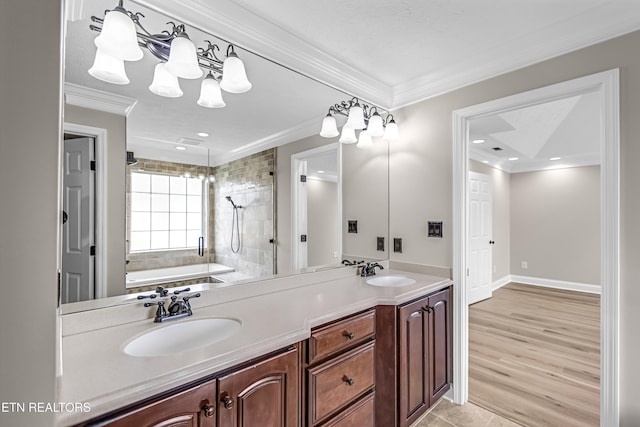 117 Mayview Dr, Powell, TN 37849 - full bathroom featuring a stall shower, a bath, double vanity, recessed lighting, and ornamental molding