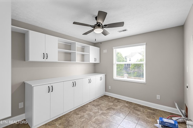 117 Mayview Dr, Powell, TN 37849 - kitchen featuring open shelves, baseboards, a ceiling fan, white cabinetry, and light countertops