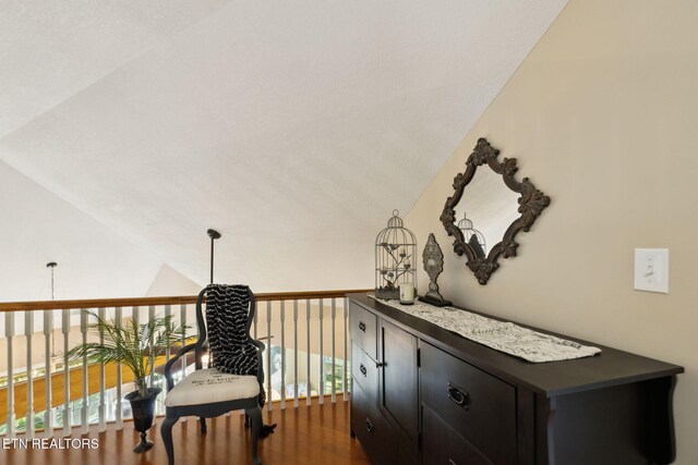 221 Stony Rock Ln, Jacksboro, TN 37757 - hallway featuring lofted ceiling and wood finished floors