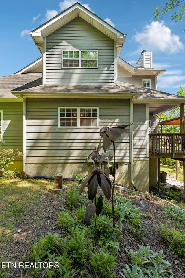 221 Stony Rock Ln, Jacksboro, TN 37757 - rear view of house featuring a chimney and a deck
