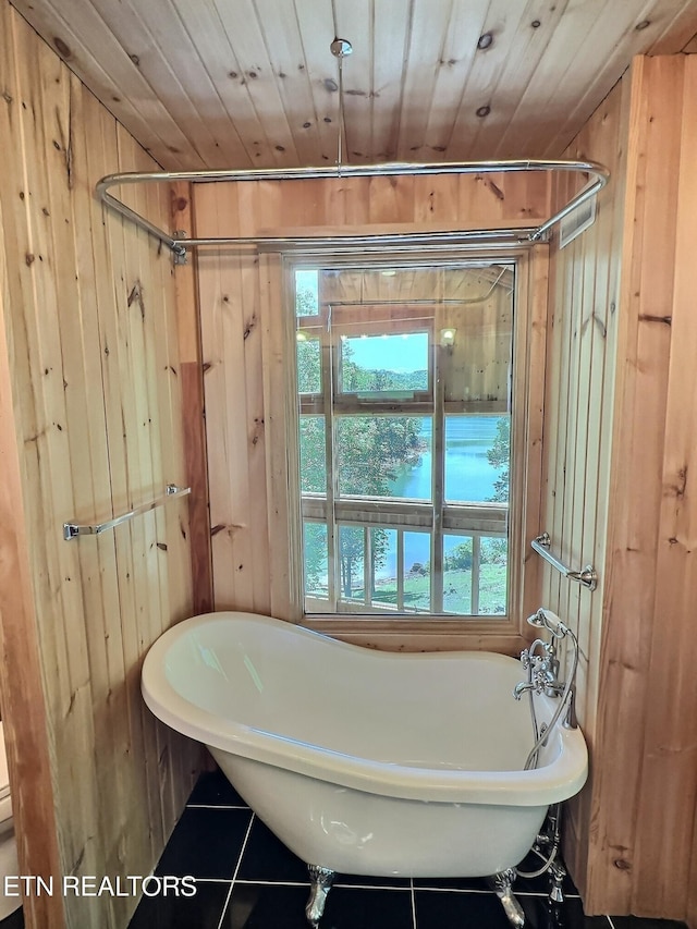189 Bridle Way, Speedwell, TN 37870 - bathroom with wooden walls, a freestanding bath, and wooden ceiling