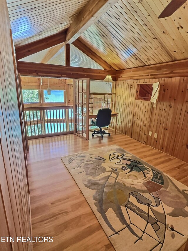 189 Bridle Way, Speedwell, TN 37870 - sitting room featuring wood finished floors, wood walls, a desk, and wood ceiling