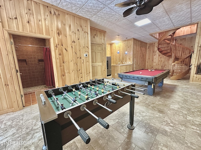 189 Bridle Way, Speedwell, TN 37870 - game room with wooden walls, ceiling fan, and pool table