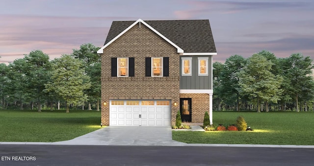 12713 Duckfoot Ln, Farragut, TN 37934 - view of front of home with brick siding, concrete driveway, a front lawn, a garage, and roof with shingles