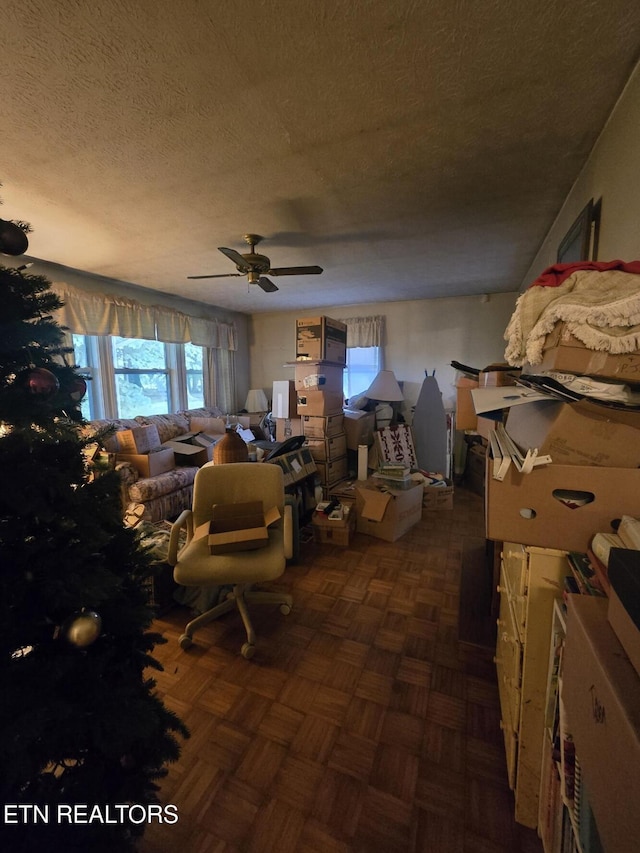 288 Andy Ln, Winfield, TN 37892 - living room with ceiling fan and a textured ceiling