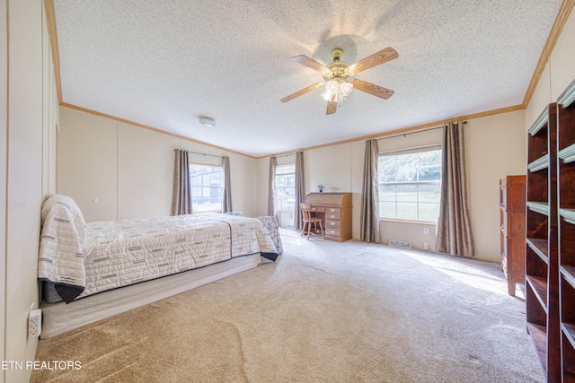 310 Abbott Rd, Lenoir City, TN 37771 - carpeted bedroom featuring crown molding, a textured ceiling, lofted ceiling, and ceiling fan