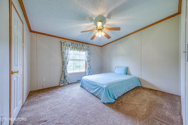 310 Abbott Rd, Lenoir City, TN 37771 - carpeted bedroom featuring crown molding, a textured ceiling, and ceiling fan