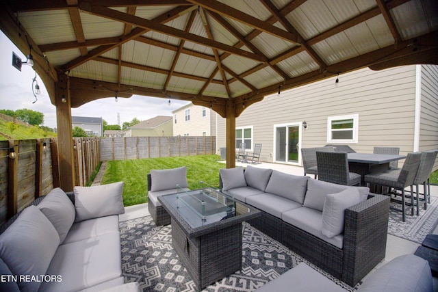 view of patio / terrace featuring outdoor lounge area and a gazebo
