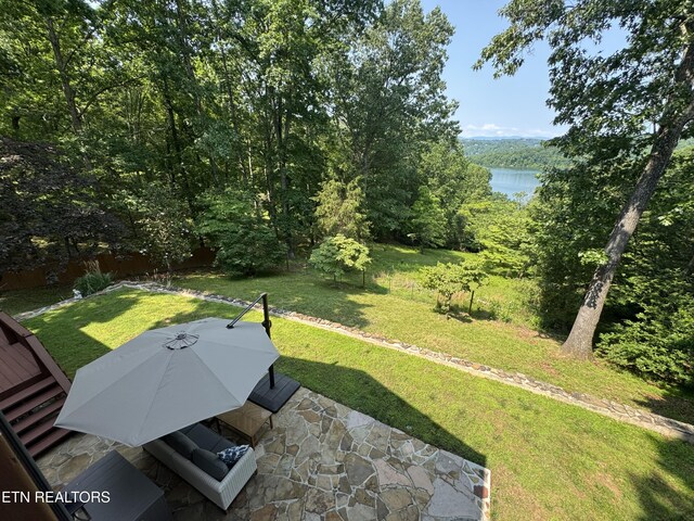 1186 Deerfield Way, Lafollette, TN 37766 - view of green lawn featuring a water view and a patio