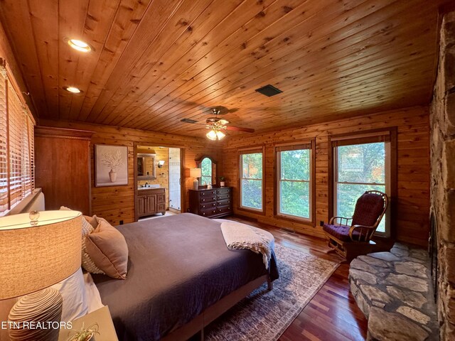 1186 Deerfield Way, Lafollette, TN 37766 - bedroom featuring hardwood / wood-style flooring, recessed lighting, wooden walls, and wood ceiling