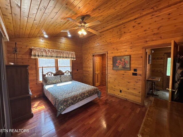 1186 Deerfield Way, Lafollette, TN 37766 - bedroom featuring wood ceiling, wood walls, wood finished floors, and lofted ceiling
