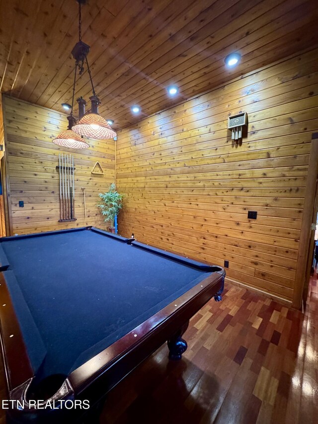 1186 Deerfield Way, Lafollette, TN 37766 - game room featuring wooden walls, wood finished floors, billiards, wooden ceiling, and recessed lighting