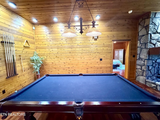 1186 Deerfield Way, Lafollette, TN 37766 - rec room featuring billiards table, wooden walls, wooden ceiling, and recessed lighting