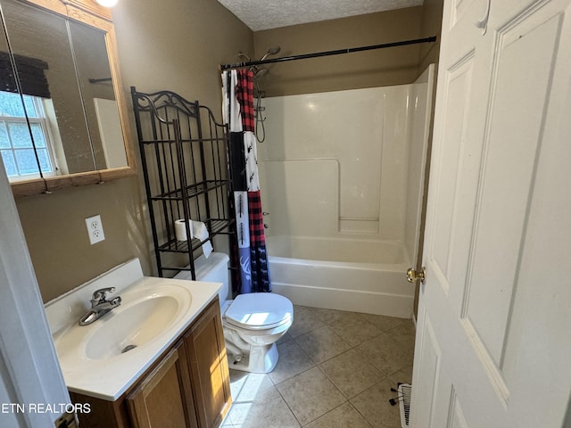 211 Jamie St, Maynardville, TN 37807 - bathroom with vanity, toilet, tile patterned floors, a textured ceiling, and shower / bath combination with curtain