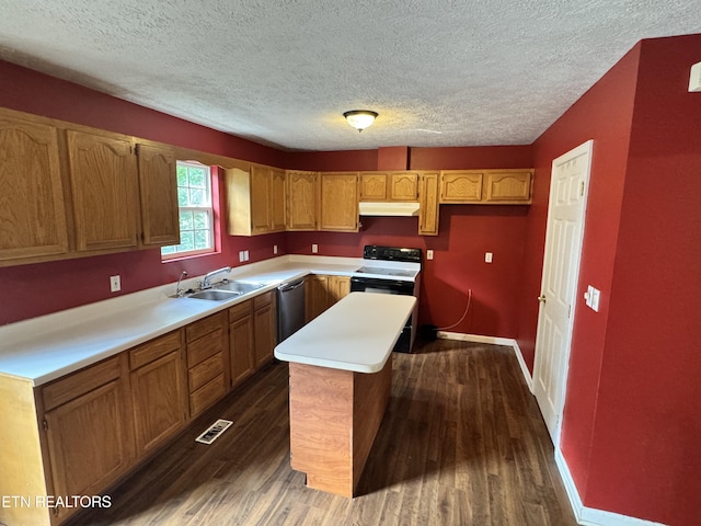 211 Jamie St, Maynardville, TN 37807 - kitchen with a sink, dark wood-style flooring, range with electric cooktop, stainless steel dishwasher, and a textured ceiling