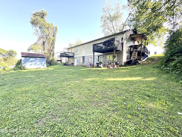 108 E Hunter Cir, Oak Ridge, TN 37830 - rear view of house with a wooden deck, a yard, and stairway