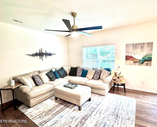 1013 Curly Top Ln, Knoxville, TN 37932 - living room featuring ceiling fan, wood finished floors, baseboards, and a textured ceiling