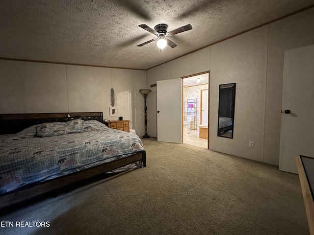 214 Hickory Grove Rd, Madisonville, TN 37354 - bedroom featuring vaulted ceiling, a textured ceiling, light colored carpet, ensuite bathroom, and ceiling fan
