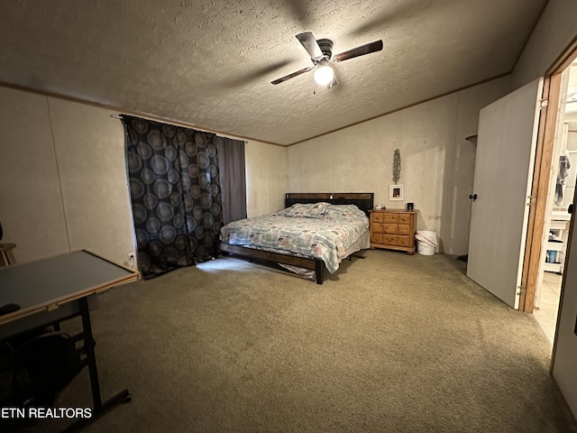 214 Hickory Grove Rd, Madisonville, TN 37354 - bedroom with carpet flooring, a textured ceiling, lofted ceiling, and ceiling fan