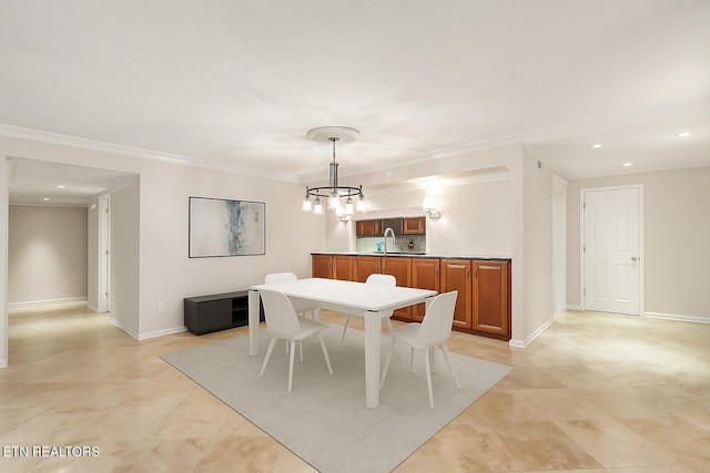 1704 Hidden Hills Rd Apt 108, Gatlinburg, TN 37738 - dining space featuring light tile patterned floors, ornamental molding, a chandelier, and recessed lighting