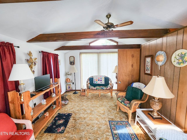 1711 Rocky Branch Rd, Rutledge, TN 37861 - living area featuring a ceiling fan and wood walls