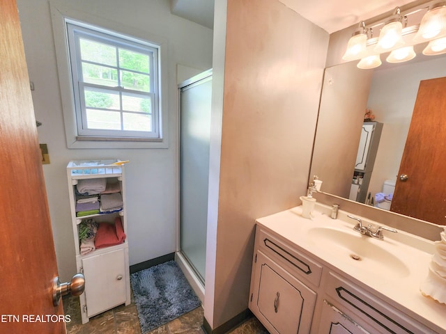 1711 Rocky Branch Rd, Rutledge, TN 37861 - bathroom with a stall shower, vanity, and stone finish floors