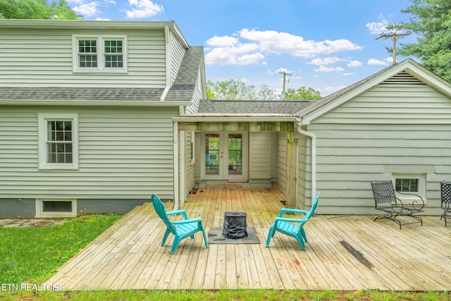 4051 Sutherland Ave, Knoxville, TN 37919 - wooden deck with a fire pit and french doors