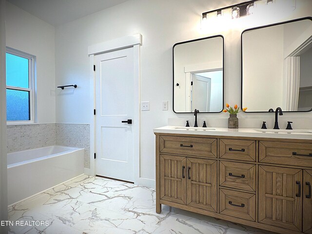 1146 Moodyville Loop, Byrdstown, TN 38549 - bathroom with marble finish flooring, double vanity, and a bath
