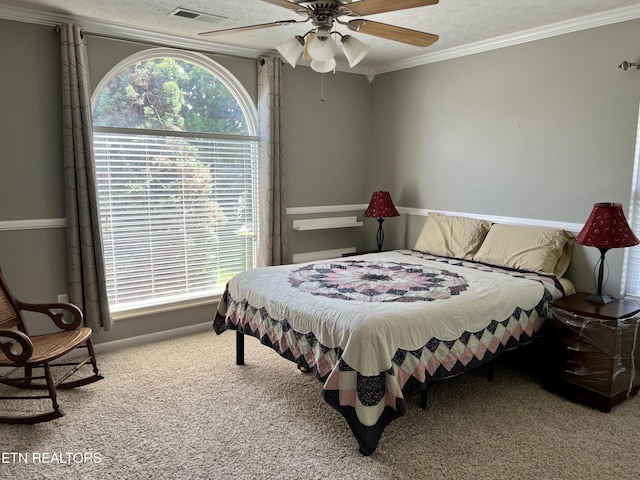 1018 Southwind Cir, Dandridge, TN 37725 - bedroom with ornamental molding, carpet flooring, a textured ceiling, and ceiling fan