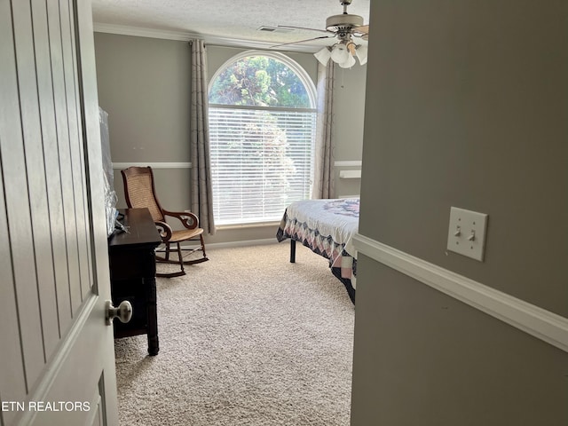 1018 Southwind Cir, Dandridge, TN 37725 - bedroom featuring carpet flooring, a textured ceiling, ceiling fan, and crown molding