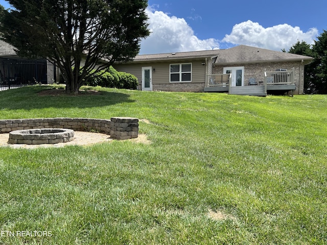 1018 Southwind Cir, Dandridge, TN 37725 - rear view of house featuring a fire pit, a deck, and brick siding