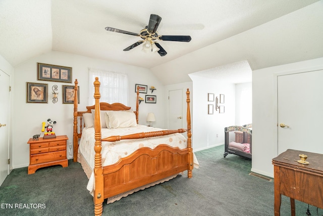 410 Railey Ln, Huntsville, TN 37756 - bedroom featuring lofted ceiling, carpet, ceiling fan, and baseboards