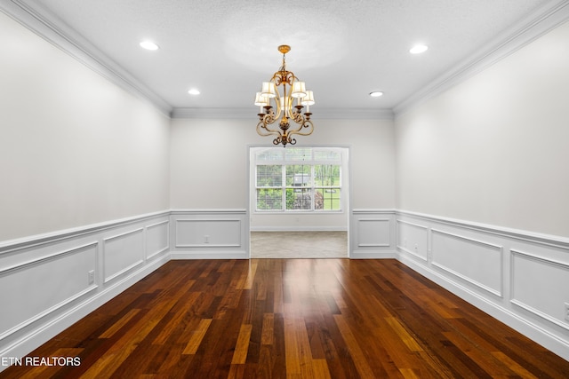 7235 Alysha Vineyard Way, Knoxville, TN 37931 - unfurnished dining area featuring a chandelier, dark wood finished floors, a wainscoted wall, ornamental molding, and recessed lighting