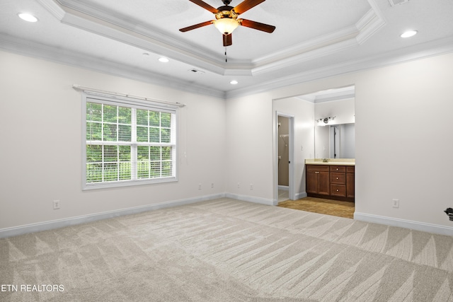 7235 Alysha Vineyard Way, Knoxville, TN 37931 - unfurnished bedroom featuring light colored carpet, crown molding, recessed lighting, a raised ceiling, and ensuite bathroom