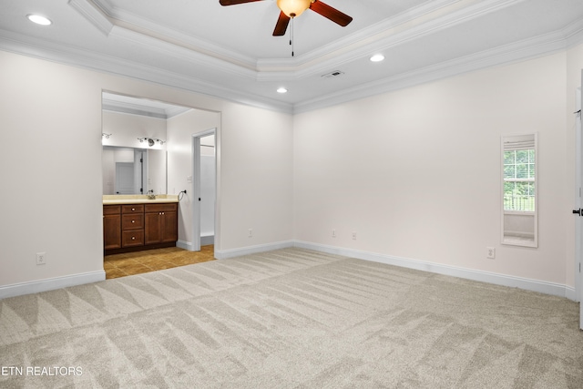 7235 Alysha Vineyard Way, Knoxville, TN 37931 - unfurnished bedroom with light colored carpet, ornamental molding, recessed lighting, baseboards, and connected bathroom