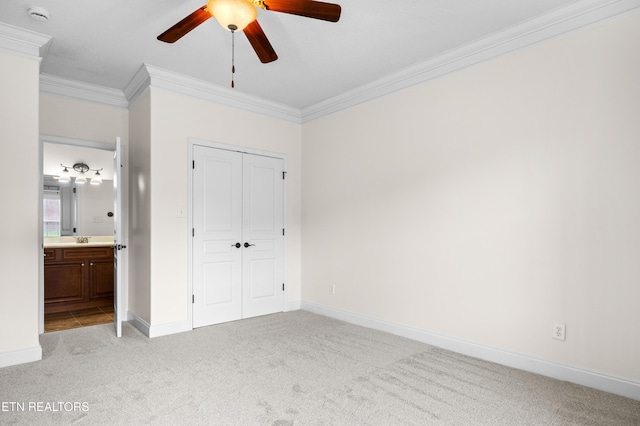7235 Alysha Vineyard Way, Knoxville, TN 37931 - unfurnished bedroom featuring ornamental molding, light colored carpet, baseboards, a closet, and ensuite bathroom