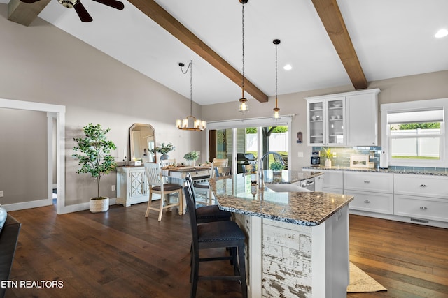 119 Pointe Summit Dr, Greenback, TN 37742 - kitchen with a sink, a ceiling fan, glass insert cabinets, white cabinets, and recessed lighting