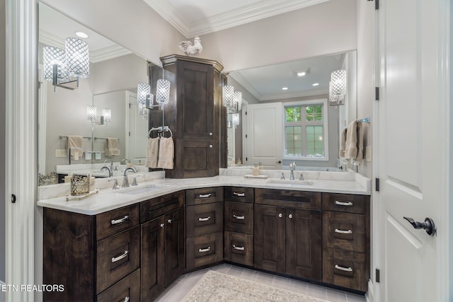 111 Winchester Cir, Oak Ridge, TN 37830 - bathroom featuring ornamental molding, tile patterned floors, double vanity, and recessed lighting