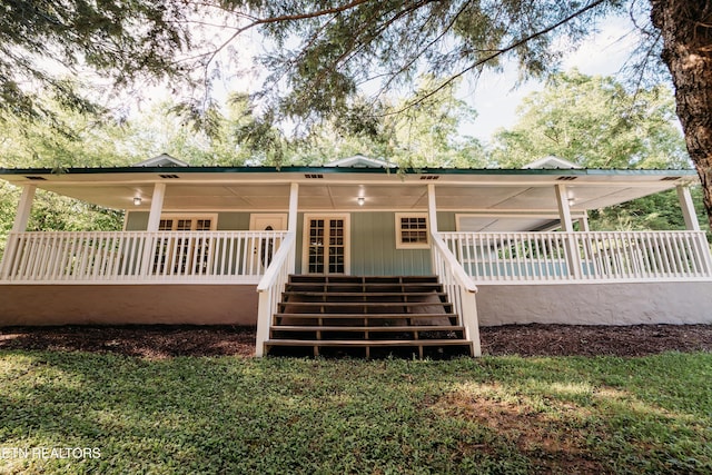 1799 Baker Hwy, Huntsville, TN 37756 - back of property featuring stairs, covered porch, and french doors